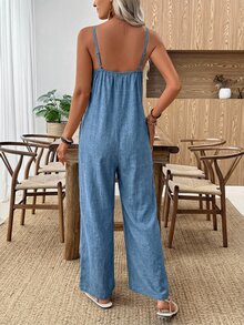 EMERY ROSE Plus Size Women's Textured Blue Casual Jumpsuit, Minimalist Fashion For Spring/Summer - Multicolor - View 2
