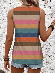 SHEIN LUNE Women Plus Size Colorful Striped Round Neck Camisole, Suitable For Spring/Summer Striped Tank Top Colorful Tank Top - Multicolor - View 2