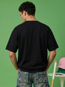 FROVYX Vintage Streetwear Fun Portrait Print Black Loose Short Sleeve T-Shirt, Street Style Vibe, Wear Your Undefined Humorous Style This Summer Off Campus - Black - View 5