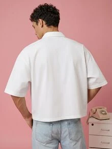 FROVYX Men's Fun Tie Print Cropped Shirt, Suitable For Daily Casual Outings, Young Fashion, Full Of Fun - White - View 6