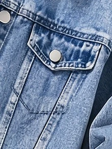 Sparklyn Tween Girls Y2K Style Denim Jacket Coat Spring Autumn Winter Light Blue Denim With White Pearl Embellishment Fitted Fit Comfortable Soft Fabric For Daily Outings School And Commuting - Light Wash - View 5