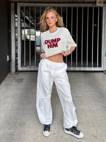 emmajanestevens 女款街頭風Y2K夏季T恤，紅白條紋毛巾刺繡字母印花短版上衣，休閒寬鬆落肩城市度假上衣 - 灰色 - 查看 3