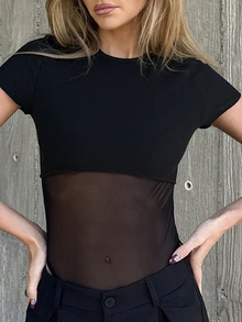 emmajanestevens Women's Summer Knit & Mesh Bodysuit Bodysuit Black - Black - View 7