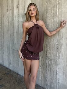 emmajanestevens Women's Brown Beaded Embellished Dress Elegant - Coffee - View 1