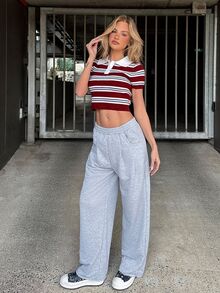 emmajanestevens 条纹针织修身短袖女式毛衣 - 棕色 - 查看 4