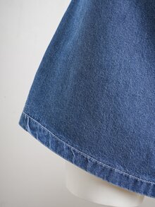 Elamini Fashion Casual Sleeveless A-Line Embroidered Washed Mini Denim Dress - Dark Wash - View 4