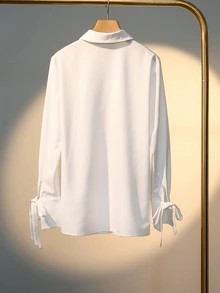 Franclia Women's Casual Long Sleeve White Button-Up Shirt With Drawstring, Spring Fall Cloth For Women - White - View 2