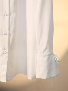 Franclia Women's Casual Long Sleeve White Button-Up Shirt With Drawstring, Spring Fall Cloth For Women - White - View 5