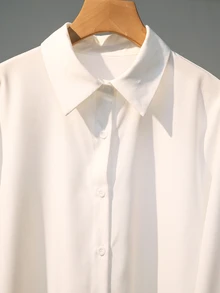 Franclia Women's Casual Long Sleeve White Button-Up Shirt With Drawstring, Spring Fall Cloth For Women - White - View 4