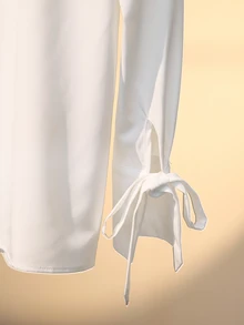 Franclia Women's Casual Long Sleeve White Button-Up Shirt With Drawstring, Spring Fall Cloth For Women - White - View 6