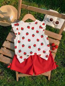 Baby Girl Casual Fashion Cute Flutter Sleeve Round Neck Top, Suitable For Spring And Summer - Multicolor - View 2
