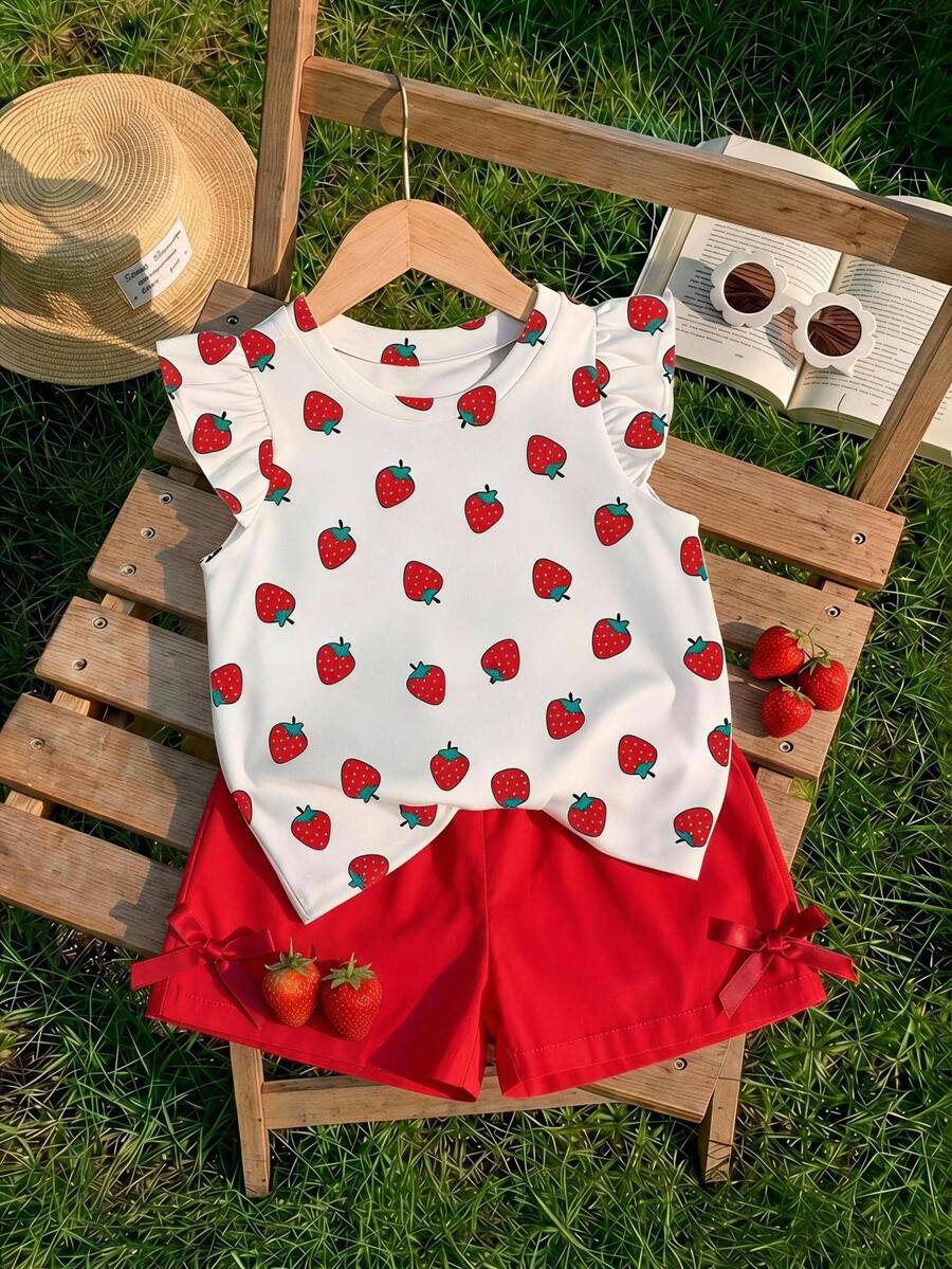 Baby Girl Casual Fashion Cute Flutter Sleeve Round Neck Top, Suitable For Spring And Summer - Multicolor - View 1