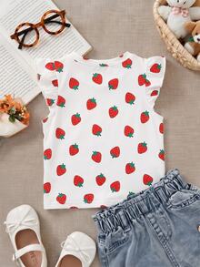 Baby Girl Casual Fashion Cute Flutter Sleeve Round Neck Top, Suitable For Spring And Summer - Multicolor - View 3