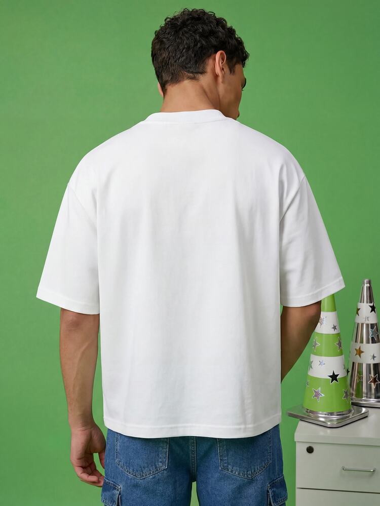 FROVYX Men's Cross Graphic Crew Neck Loose Casual T-Shirt - White - View 5