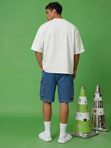 FROVYX Kaos Kasual Longgar Leher Bulat dengan Gambar Salib untuk Pria - Putih - View 6