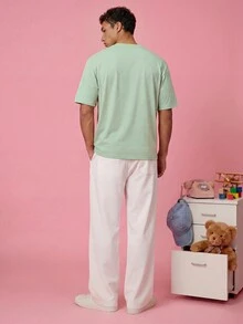 FROVYX 男士卡通图案休闲短袖 T 恤，男友礼物 - 薄荷綠 - 查看 5