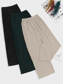 EURMUSE 100%Cotton 3 Pcs Solid Knit Pant Set - Multicolor - View 2