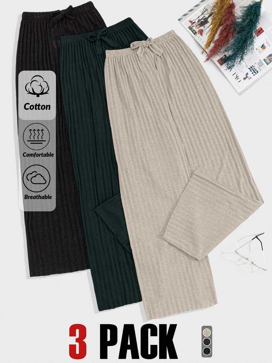 EURMUSE 100%Cotton 3 Pcs Solid Knit Pant Set - Multicolor - View 1
