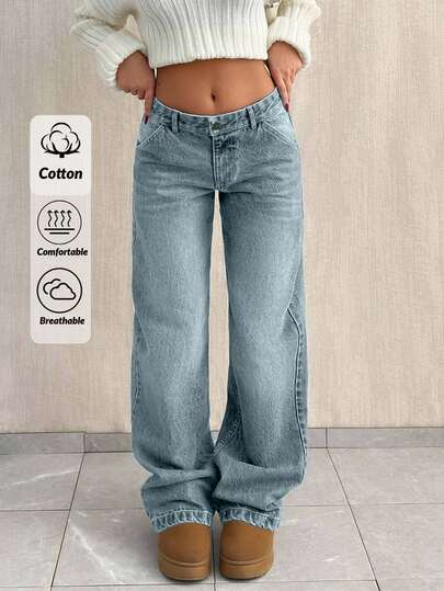 SHEIN Tall Große Größe Jeans mit tiefer Taille, weitem, locker sitzendem, geradem Bein