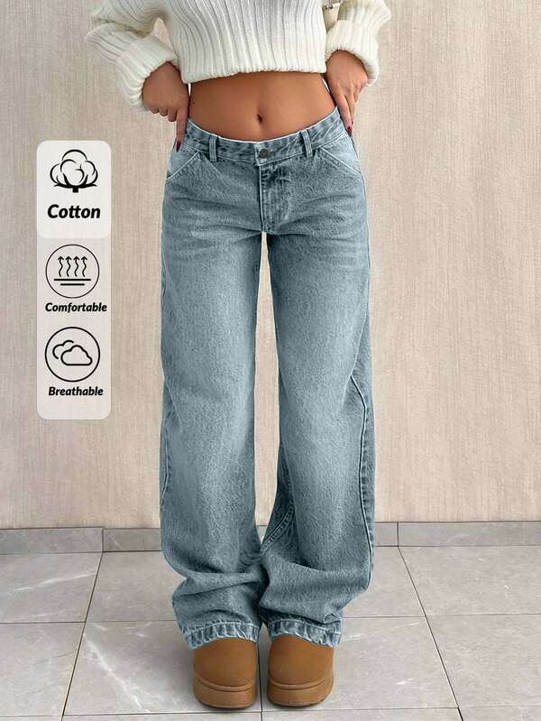 SHEIN Tall Große Größe Jeans mit tiefer Taille, weitem, locker sitzendem, geradem Bein