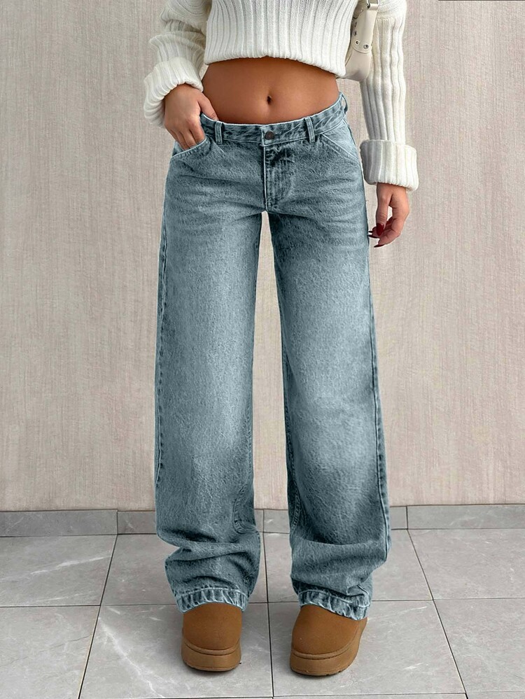 SHEIN Tall TALL SIZE LOW WAIST BAGGY LOOSE STRAIGHT LEG JEAN - Baby Blue - View 5