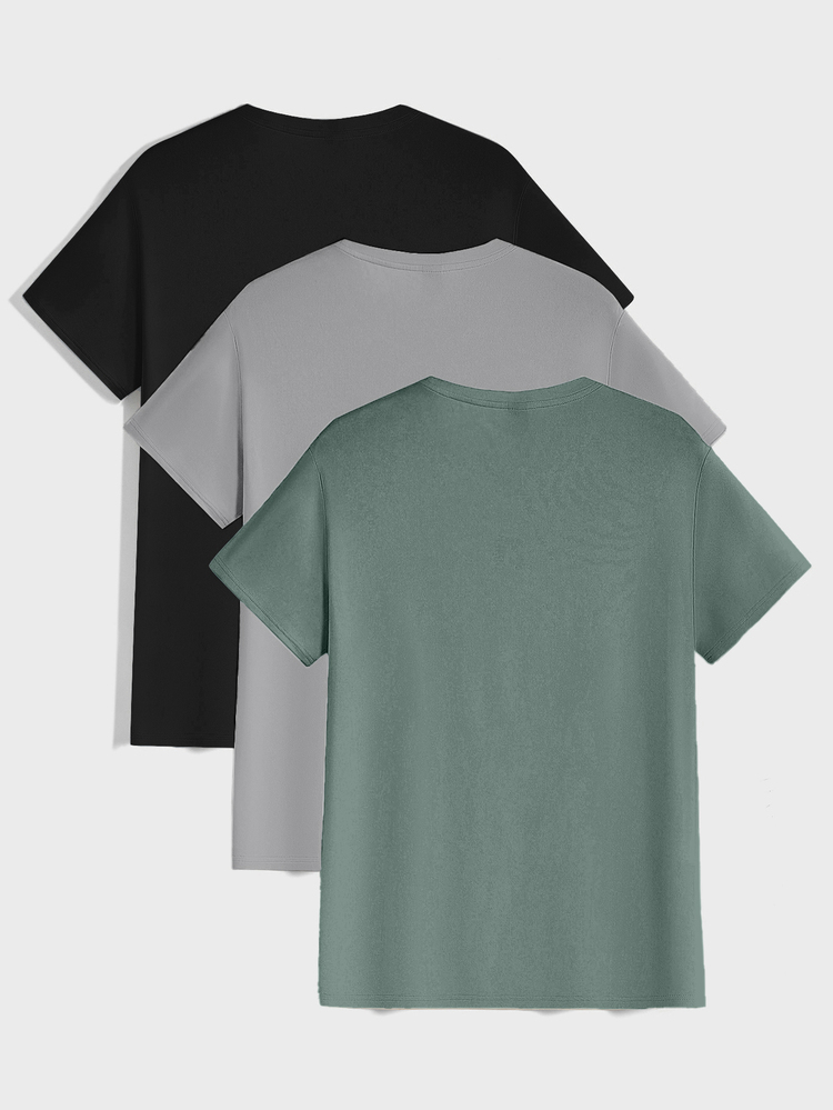 EURMUSE 100Cotton Men's Basic Round Neck T-Shirt Set (Multiple Pieces) Work Black Light Grey Dark Green Summer Casual - Multicolor - View 2