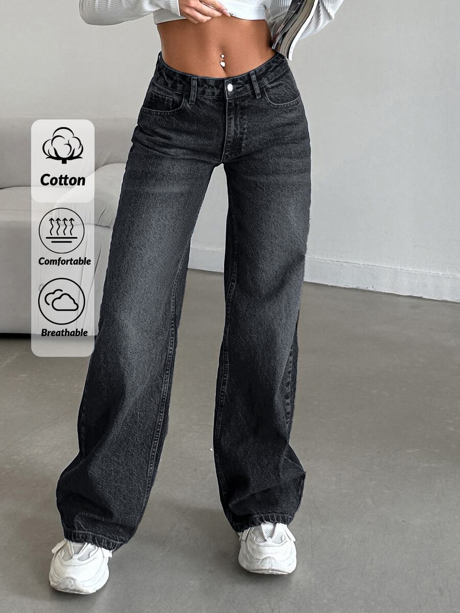 EURMUSE Ladies" Fashionable Loose Fit Casual Denim Jeans - Grey - View 1