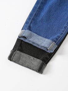 SHEIN 兒童 2 件組 青少年男孩 寬鬆舒適 破洞黑色彈性緊身牛仔褲 - 彩色 - 查看 3