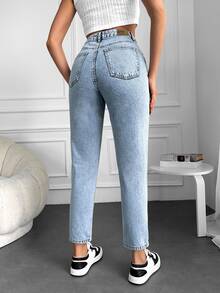 EURMUSE 100%Cotton Snow Washed Cropped Mom Fit Jeans - Light Wash - View 2