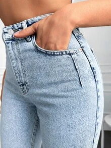 EURMUSE 100%Cotton Snow Washed Cropped Mom Fit Jeans - Light Wash - View 4