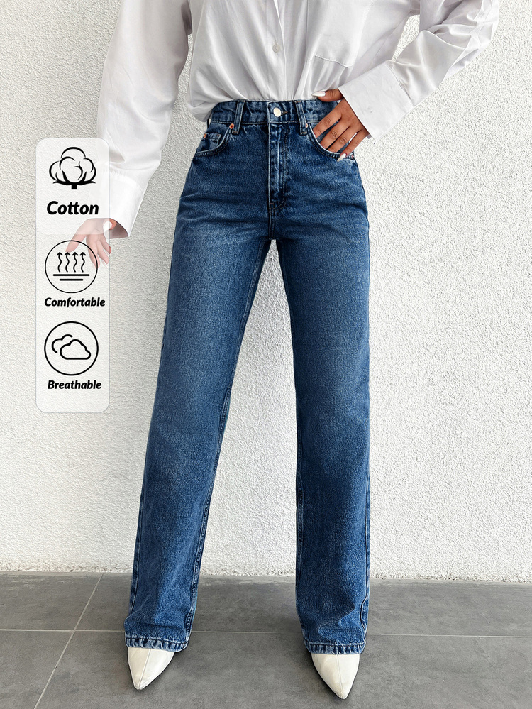 EURMUSE Straight Zipper Fly Denim Jeans - Blue - View 1