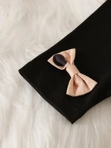 SHEIN 2件組新生女嬰上衣與內搭褲套裝，甜美優雅杏色黑色波點蝴蝶結荷葉邊長袖圓領，生日派對秋季保暖公主風 - 彩色 - 查看 9
