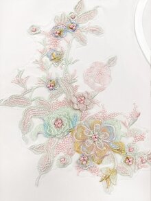 Franclia 大尺碼夏季休閒珠飾刺繡圓領短袖T恤 - 白色 - 查看 4