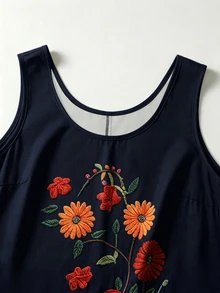 EMERY ROSE 女款花卉印花圓領洋裝，復古優雅度假風 - 藏蓝色 - 查看 5