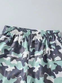 SHEIN Sparklyn 3件組女童迷彩圖案運動衫上衣與吊帶背心，搭配迷彩休閒錐形長褲，適合春秋日常穿著 - 綠色 - 查看 5