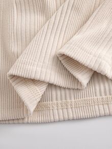 SHEIN Baby Girl 0-3 Years 4-Piece Set Spring/Autumn Round Neck Lace Long Sleeve Soft Ribbed Fabric Beige And Brown Top With Pants Solid Color Knit Ribbed Set Simple Sweet Cute Suitable For Indoor And Outdoor Activities - Multicolor - View 9