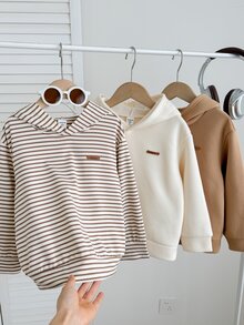 SHEIN 兒童 3件組 小男孩休閒學院風舒適時尚簡約實用百搭毛茸茸加厚連帽秋季運動衫 - 彩色 - 查看 4