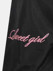 SHEIN 女童甜酷韓系黑色寬腿休閒長褲，粉色蕾絲蝴蝶結字母印花鬆緊腰兒童運動長褲，輕量平滑抗皺面料寬鬆直筒褲，適合日常上學、戶外出遊、購物、散步，百搭女童休閒工裝褲 - 黑色 - 查看 8