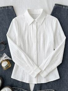 少女開學百搭質感白色襯衫，可作為內搭或外套穿著，休閒日常時尚，適合畢業季與正式場合 - 白色 - 查看 6