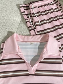 SHEIN Explorewe Setelan 2 Potong Kaos dan Celana Bergaris untuk Remaja Perempuan, Kasual, Minimalis, Rajut, Kembali ke Sekolah, Vintage, Ramping, Pakaian Musim Gugur, Musim Gugur, Setelan Pakaian Remaja Perempuan Bergaris - MultiWarna - View 7