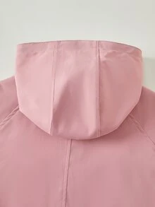 SHEIN Sparklyn 女童（大童）粉色收腰連帽字母裝飾運動休閒可調腰口袋夾克外套，秋季服飾，秋季，返校，學校，校服 - 粉色 - 查看 7