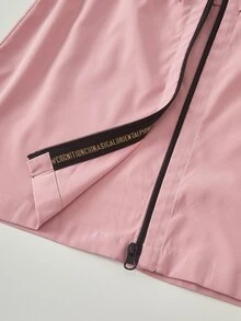 SHEIN Sparklyn 女童（大童）粉色收腰連帽字母裝飾運動休閒可調腰口袋夾克外套，秋季服飾，秋季，返校，學校，校服 - 粉色 - 查看 5