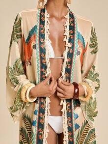 Travachic Women's Coconut Tree Print Casual Beach Cover Up Robe, Summer Vacation, Elegant Party Dress, Work Wear, Festival Outfits, Country, Casual - Multicolor - View 5
