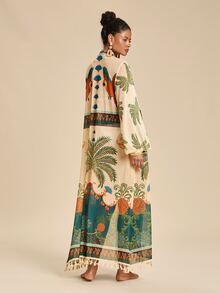 Travachic Women's Coconut Tree Print Casual Beach Cover Up Robe, Summer Vacation, Elegant Party Dress, Work Wear, Festival Outfits, Country, Casual - Multicolor - View 7