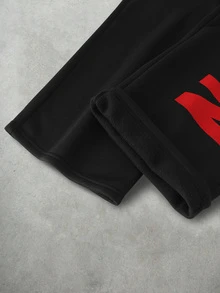 PAVTROS Men's Letter Print Drawstring Waist Casual Sweatpants - Black - View 5
