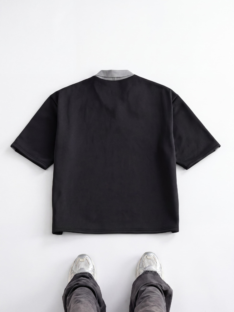 NORVETH Camisa polo de manga corta con patrón de letras casual y ribete para hombres, de verano - Negro - Añade 3