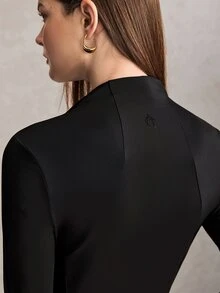 Activina 女款純色半拉鍊長袖馬術上衣休閒時尚優雅騎行運動衫黑色前半拉鍊立領水晶裝飾長袖 - 黑色 - 查看 7