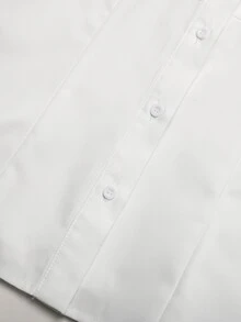 SHEIN Girlism 青少年女孩秋/冬新款休閒優雅通勤日常極簡百搭旅行純白色收腰百褶長袖襯衫 - 白色 - 查看 5