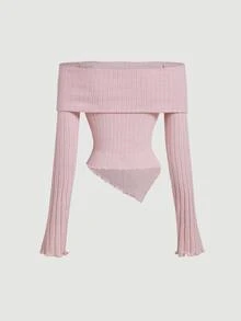 SHEIN MOD Women's Off-Shoulder Bowknot Long Sleeve T-Shirt Top, Back-To-School,Cute Tops School, Fall Tops,Preppy Tops - Pink - View 3