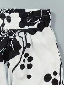 INAWLY Plus Size Floral Print Palazzo Pants Fall Cloth For Women - Black and White - View 3
